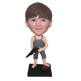 Boy In Pjs With A Water Pistol Custom Bobblehead With Engraved Text